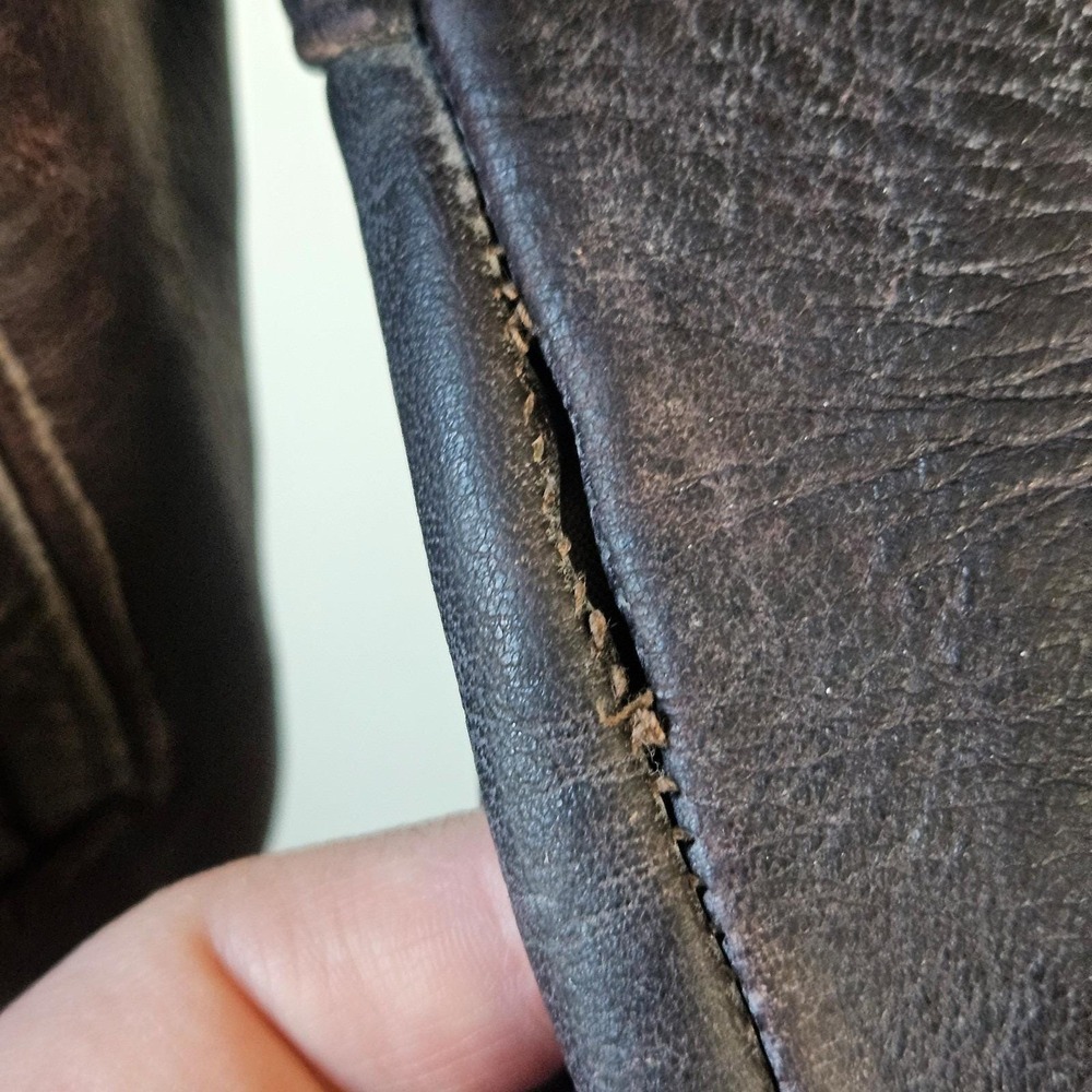 Vintage Penneys‎ Towncraft Leather Car Coat Brown 50s 60s Talon Zip Distressed - Picture 9 of 16
